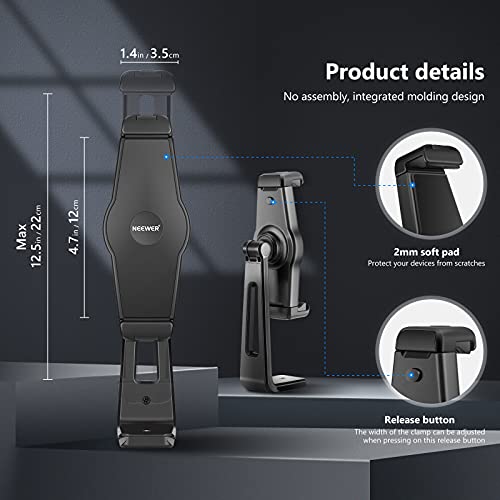 NEEWER Tablet-Stativhalterung Adapter, um 360°drehbarer Universal-Tablet-Klemmhalter für iPad, Galaxy-Tab und andere… – Bild 3