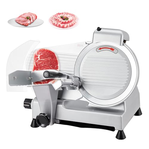 Electric Meat Slicer, 10" Non-sticky Stainless Steel Blade, Electric Frozen & Deli Meat Cheese Ham Food Slicer with Sharpening Stone, Adjustable Slice Thickness, for Home & Commercial, 240W