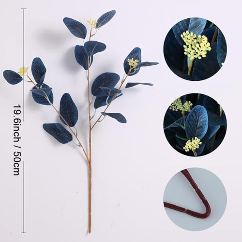 Image of TIED RIBBONS Pack of 6 Artificial Eucalyptus Flowers Bunches (Blue, 19.6 Inch) - for Vase Pot Home Decor Home Decor Living Room Side Table Centerpiece (Vase not Included)