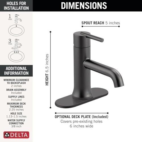 Image of Delta Trinsic Single-Handle Bathroom Faucet with Metal Drain Assembly, Matte Black 559LF-BLMPU