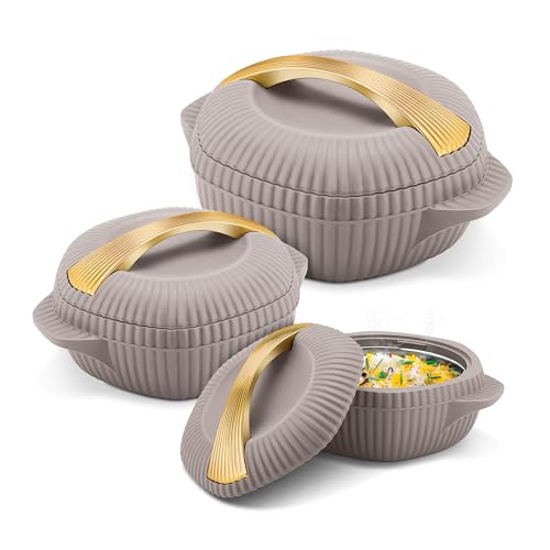 Image of MILTON Oyster Reg. Gift Set PU Insulated Casserole, Set of 3 (860 ml, 1275 ml, 1910 ml), Taupe, BPA Free, Food Grade, Hot and Cold, Easy to Carry, Easy to Store, Chapati, Roti, Curd Maker