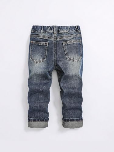 Floerns Boy's Ripped Straight Leg Jeans Elastic Waist Distressed Denim Pants2