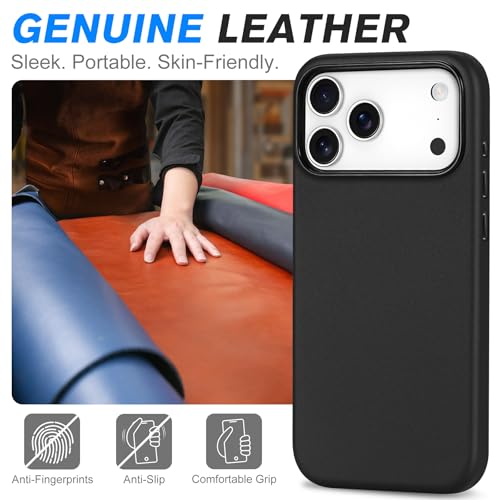 Image of SHIELDON Genuine Leather Case for iPhone 17 Pro Max 6.9 inch 2025, Nappa Black