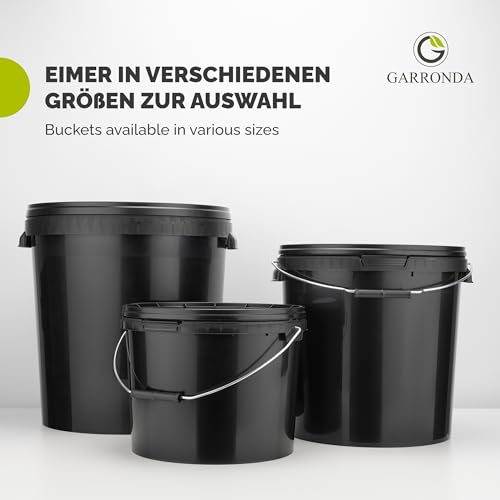 Garronda Eimer mit Deckel 20 L für die Lagerung von Lebensmittel- und Chemischen Produkten 1 Stück Schwarz GD-0104