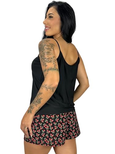 Pijama BabyDoll feminino alcinha (Preto, M)
