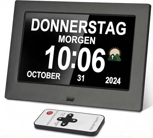 Memwake Dementia Clock, 3 Main Interface displays, 12 Alarm Settings,Automatic Brightness Adjustment,Digital wall Clock for Seniors, Digital Clock for the Elderly and Visually impaired .(Black)