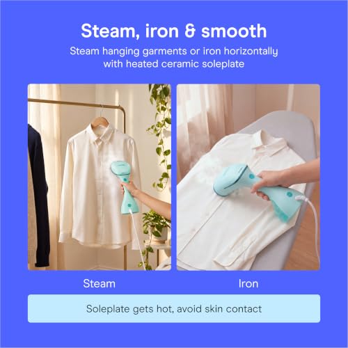 Conair Power Steam Garment Steamer, Clothes Steamer Handheld with Ceramic Soleplate, Clothing Steamer, 35-Second Heat-Up, 15-Minute Steam, Fabric Attachments, Mint Green - image 3