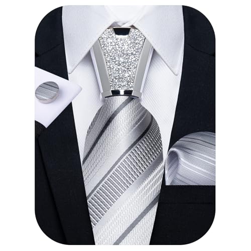 Image of DiBanGu Silk Men's Tie Set Jacquard Woven Ties and Pocket Square Fashion Necktie and Handkerchief Cufflinks Tie Accessories