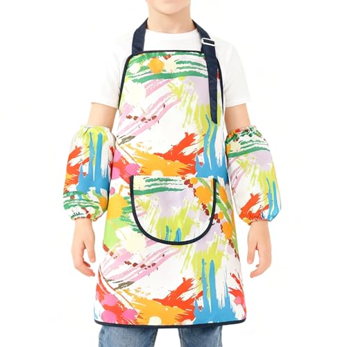Delantal de cocina para niños, babero ajustable con mangas, delantal de pintura para niños de 2 a 12 años, para hornear, cocinar, comer, aula, hogar, jardín, cocina, al aire libre, escuela