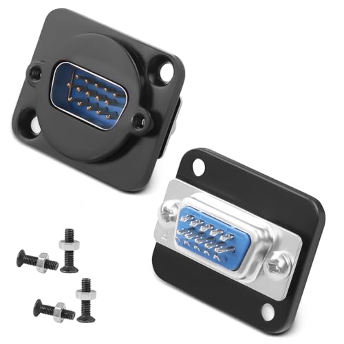 Image of QIANRENON VGA Panel Mount Solder Display Connector DB15 Male Bulkhead Mount Soldering Video Adapter HD15 D-SUB 15Pin Soldered Module Plug 1080P, Locking Screw Hole, for Monitor Projector, 2Pcs