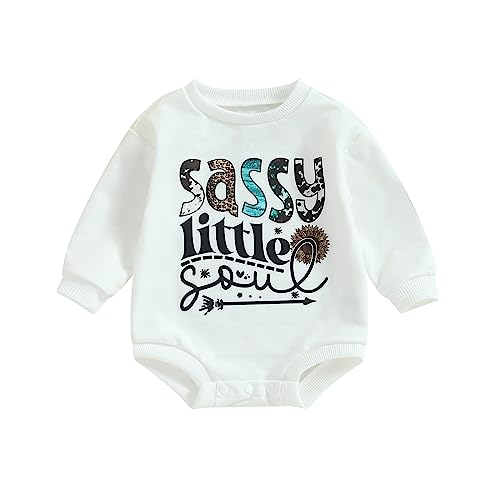 Image of BOIBOKOKO Newborn Baby Boy Girl Clothes Little Babe/Love Letter Print Sweatshirt Romper One Piece Romper Fall Winter Outfit (AA-White, 3-6 Months)