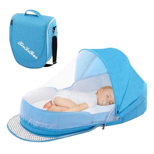 Cama de bebé portátil – cuna de viaje plegable, cama de noche ligera, diseño fácil de llevar, para bebé compacto y transpirable, para dormir plegable y ajustable, ideal para aventuras al aire libre