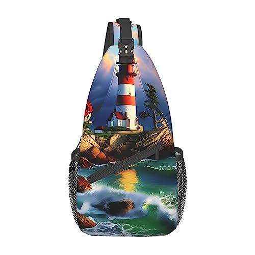Sac à dos sling homme femme lighthouse diamond painting noir léger et polyvalent