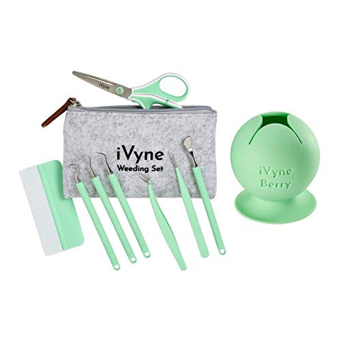 Vinyl Soft Grip Weeding 8pc Set + iVyne Berry Suctioned Vinyl Weeding Scrap Collector (Mint Green)
