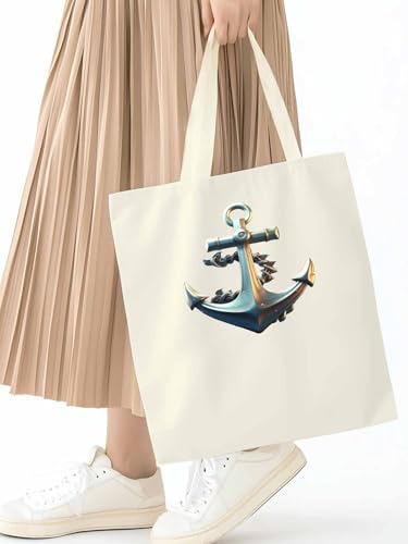 Canvas Tote Bag, Nautical Aesthetic Canvas Tote Handbags for Women Shoulder Bag Shabby Chic Anchor2