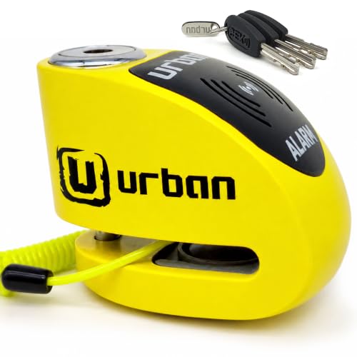 URBAN UR906Y Candado Moto Disco Alarma 120dB Hi-Tech X2 ON, Remplazable Impermeable, Pila CR2, Cable Recordatorio, Antirrobo Pinza Freno 6mm Universal para Motos Scooter Bicicleta Electrica Patinete