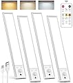 Under Cabinet Lighting Wireless, 2200mAh Rechargeable Battery Operated Motion Sensor Light Indoor, 3 Color Temps Under Counter Light, Dimmable Wireless Closet Lights w/Remote for Kitchen,Pantry,4 Pack