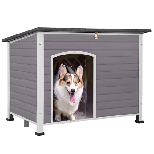 Insulated Wooden Dog Kennel Dog House with PVC Curtain and Removable Floor for Easy Cleaning (Large) Insulated Wooden Dog Kennel Dog House with PVC Curtain and Removable Floor for Easy Cleaning (Large)