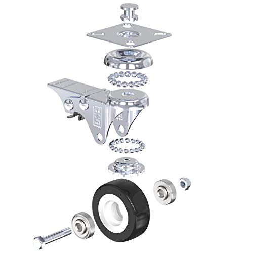 DSL Castor Wheels, Heavy Duty Castors 50mm, Caster Wheel Set of 4 Trolley Furniture Wheels - Double Bearing 2 Castor with 2 Braked Rubber up to 240KG + Free Fitting