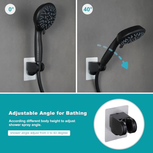 Image of GwernKB Shower Head Holder Strong Adhesive No Drilling Wall Mount Adjustable Handheld Showerhead Bracket for RV Kids Bathroom Shower,Fix Firmly and Use Conveniently (Black, 2)