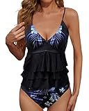 JFAN Traje de Baño de Mujer Volantes Tankini Bikini Mujer Conjuntos Ropa de Baño 2 Piezas Push Up Floral Bikini Sets Flor Negra L