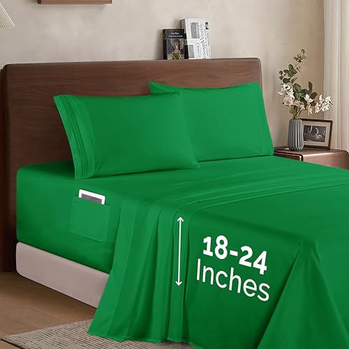 Elegant Comfort Luxury 1500 Premium Hotel Quality Microfiber 4-Piece Sheet Set - Soft, All Around Elastic 18-24 Inches Deep Fitted Sheet - Extra Deep Pocket Sheets, King, Emerald Green