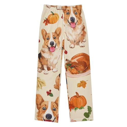 Thanksgiving Day Corgi Dog Boys Long Pants Soft Trousers Elastic Waist Kids Lounge Bottoms with Pockets S-XL