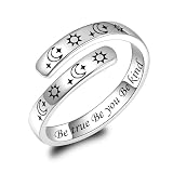 BEILIN 925 Sterling Silver Moon Star Sun Rings Adjustable Inspirational Ring Encouragement Gift for Women