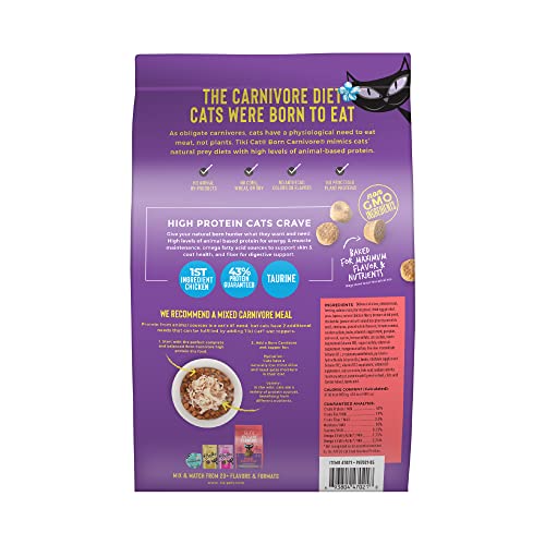 Tiki Cat Born Carnivore High Protein, Chicken, Herring & Salmon Meal, Grain-Free Baked Kibble To Maximize Nutrients, Dry Cat Food, 2.8 Lbs. Bag #TOP2
