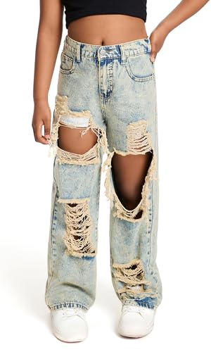 Vaqueros pierna ancha niño niña pantalones elásticos denim casual jeans azul 7-14 años