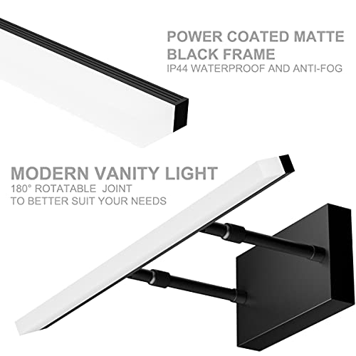 Image of Aipsun 19.7 inch Modern Black Vanity Light Adjustable LED Bathroom Light Fixture Over Mirror Rotatable Vanity Lighting 5500K