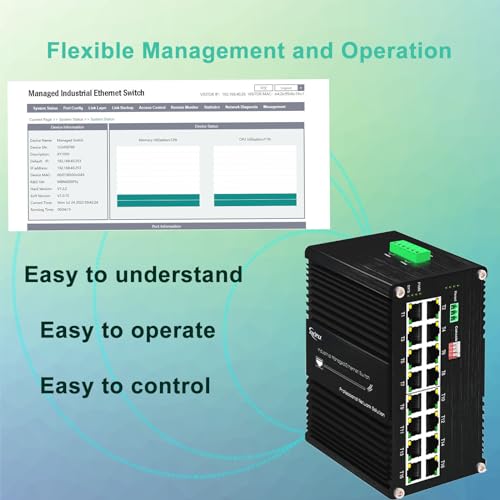 Image of 16 Ports PoE Managed Gigabit Industrial Ethernet Switch,with 16 10 /100 /1000Mbps RJ45 Ports,2-Layer, CLI, Web, IP40, -40C to 80C (-40F to 176F) Operating DIN Rail Ethernet Switch