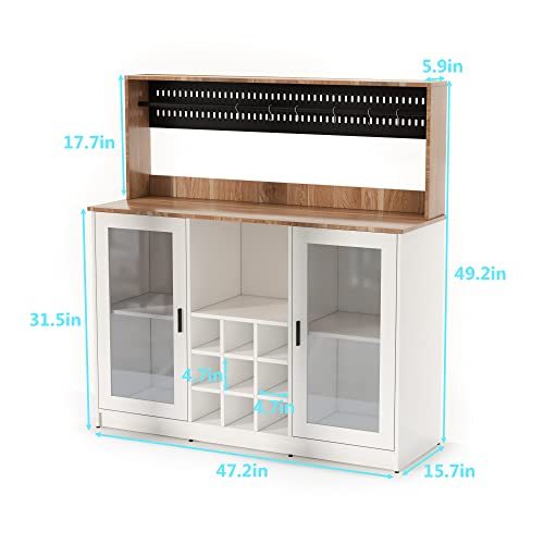 Pakasept Coffee Bar Cabinet, Kitchen Buffet Storage Cabinet With 6 Hooks, Farmhouse Sideboard And Buffet Cabinet With Glass Holder And Drawer, Wine Bar Cabinet For Kitchen, Living Room #TOP1