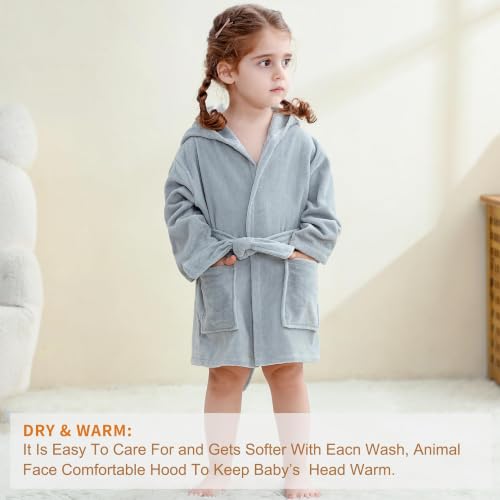 Image of MICHLEY Girls Boys Robe Cotton Towel Baby Dinosaur Style Hooded Bathrobe | Animal toddler Sleep, No Fluorescent Agent, 0-8T, 100% Cotton, Machine Wash