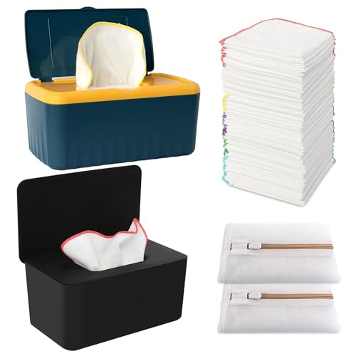 108 Packs Flannel Reusable Baby Wipes Cloth Wipes with Black Upgraded Wipes Dispenser, Soft &amp; Natural Skin Friendly Cloth Wipes, Body Face Hand Washcloth Essential for Cloth Diapers