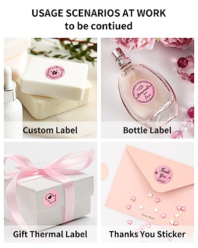 Image of Phomemo Genuine 2 inch Pink Circle Thermal Labels, 2x2 Self-Adhesive Round Sticker Label, Circular Direct Labels Compatible with Phomemo Shipping Labels Printer, 750 Labels /Roll, White,Commercial Grade