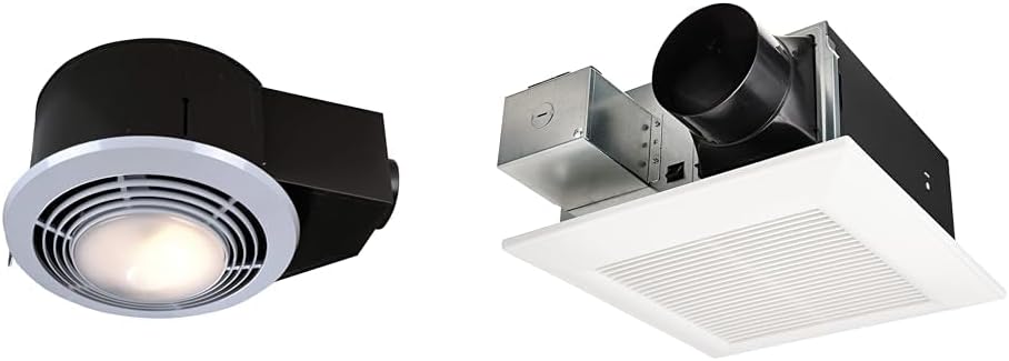 Broan-NuTone QT9093WH Heater, Fan, and Light Combo for Bathroom and Home, 4.0 Sones & Panasonic FV-0511VF1 WhisperFit DC Fan 50-80-110 CFM Retrofit Bathroom Exhaust Fan