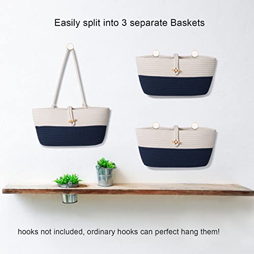 Oradrem Over The Door Basket Cotton Rope Organizer, 3-Tier Wall Hanging Storage Basket, Closet Organizing, Decorative Baskets For Organizing Living Room—14.5“X7" (Navy Blue) #TOP3