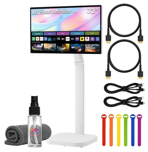 Image of LG Swing 32U889SA-W 32 inch 4K UHD (3840x2160) IPS Multi-Touch Smart Monitor Bundle | HDR10, webOS, Built-in Speakers, HDMI & USB-C Connectivity, Adjustable Wheeled Stand + HDMI Cable + Cable Ties + More