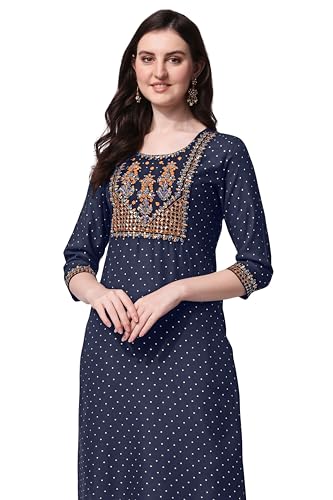 Image of MIRCHI FASHION Women Rayon Sequin Embroidery and Polka Dots Print Straight Kurta