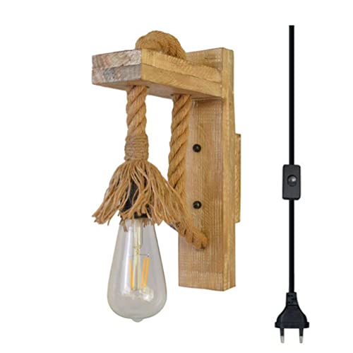 Icole E27 à intensité variable avec variateur marche/arrêt, interrupteur. Appliques murales en bois industriel de style rétro vintage pour cuisine de grange, salon