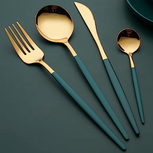 Image of Stainless Steel Green Gold Cutlery Set for 6 Person with Gift Box 24 Pieces Mirror Finish Luxury Premium Flatware Set for Dining Table Hotel Cafe Bar Restaurant House Warming Gifts