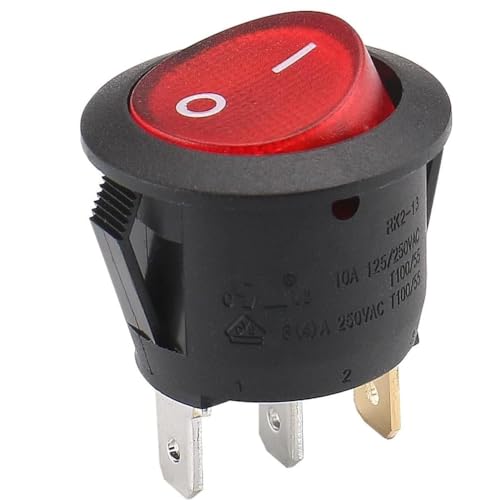 1 interrupteur à bascule rond 6 A 250 VAC 10 A 125 VAC 2 positions 3 broches Commutateur levier ON/OFF rouge pour voiture moto appareils ménagers