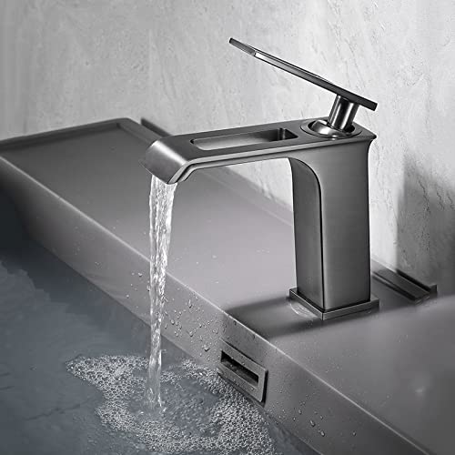 Grifo de lavabo cascada de latón gris para baño con grifería monomando hídrica 3