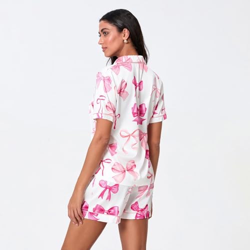Image of Yiulangde Cowboys Boot Pajamas for Women Y2k 2 Piece Heart Bow Preppy Pjs Coquette Short Sleeve Shirts Matching Pj Shorts Set