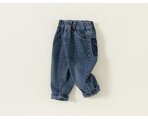 Yueary Calça jeans unissex infantil cor lisa perna reta casual versátil, Azul, 5-6 Years