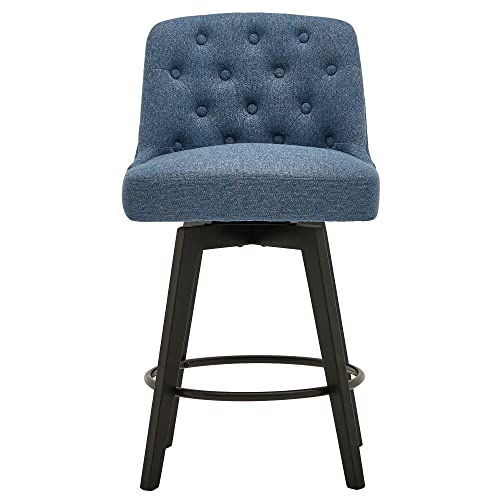 Minceta Counter Stool,26" 360 Free Swivel Upholstered Bar Stool With Back-Set Of 2-Performance Fabric In Navy #TOP1