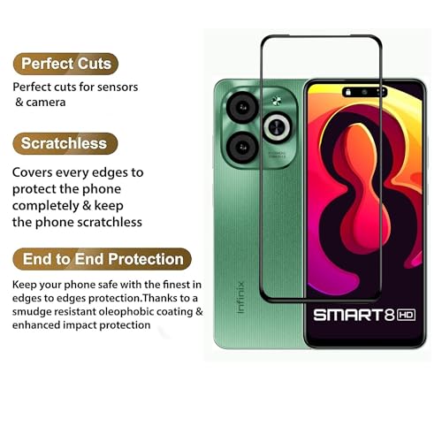 Image of DD SON Tempered Glass Screen Protector Compatible for Tecno Pop 8 / Infinix Smart 8 (11D) with Edge to Edge Coverage and Easy Installation kit,Black