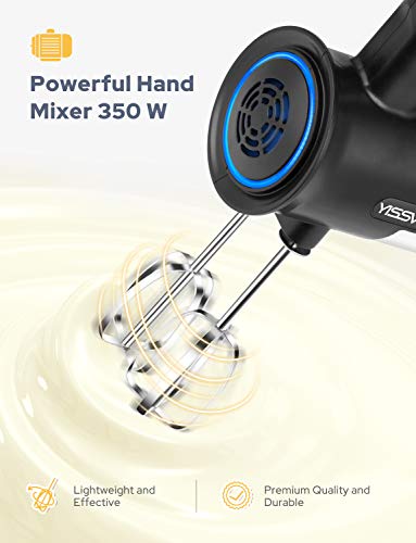 YISSVIC Hand Mixer Electric 350W 5 Speed Mixer with Eject Function, Storage Case, 4 Stainless Steel Accessories for Easy Whipping, Mixing Cookies, Brownies, Cakes, and Dough Batters