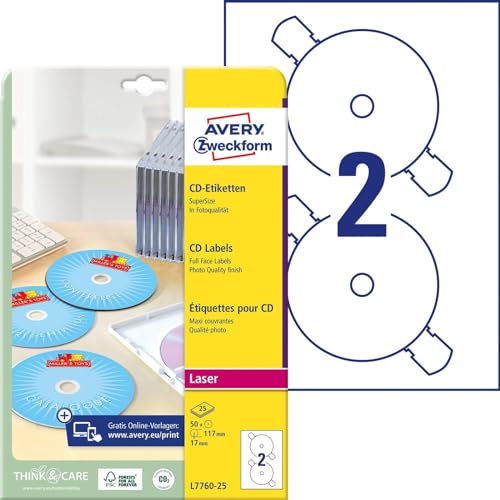 Avery L7760 25 Blanco etiqueta de impresora   Etiquetas de impresora (Blanco, Laser, 50 pieza(s), 25 hojas, A4)